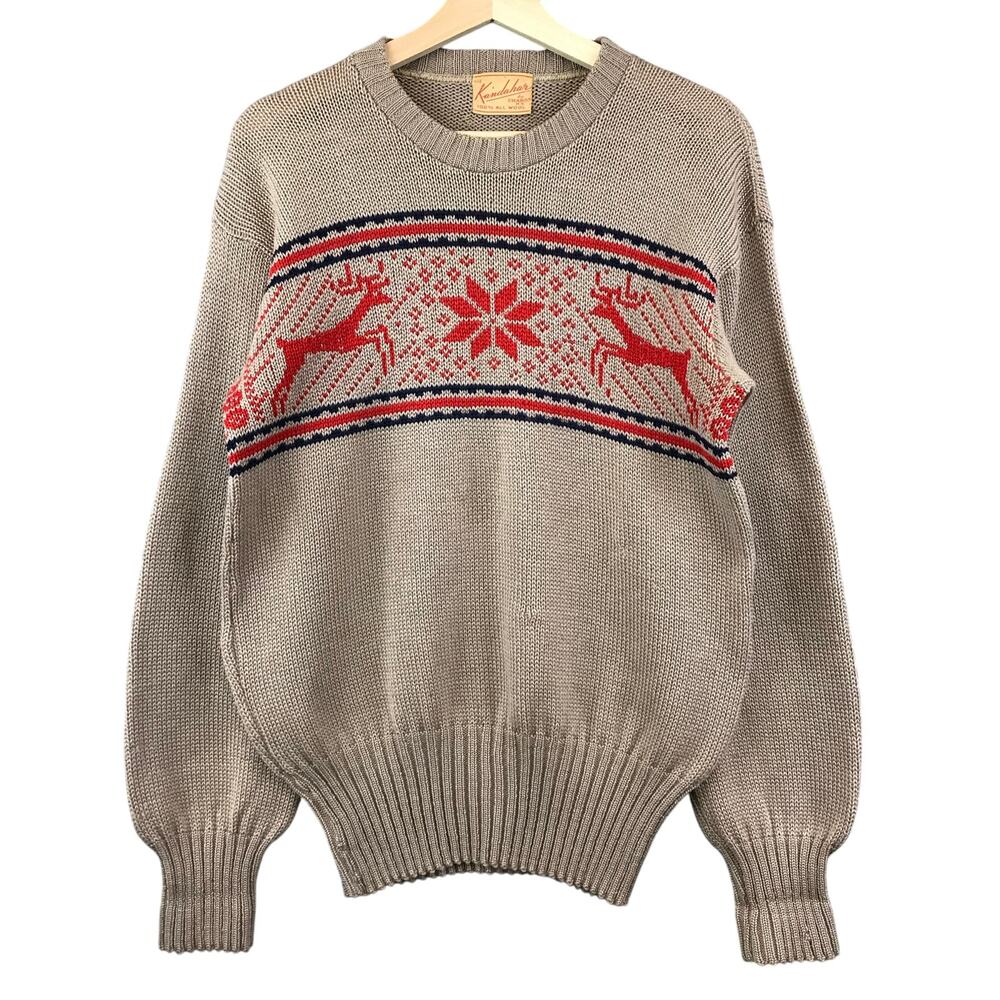 Vintage‎ 40's Kandahar Wool Ski Sweater - Nordic reindeer Print M